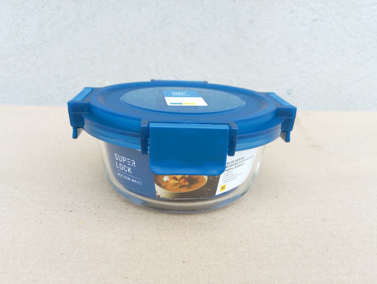 Hộp TP dùng trong tủ lạnh, lò vi sóng bằng thủy tinh, kháng khuẩn, Super lock - tròn 400ml (13.5x6.1cm) - 6214