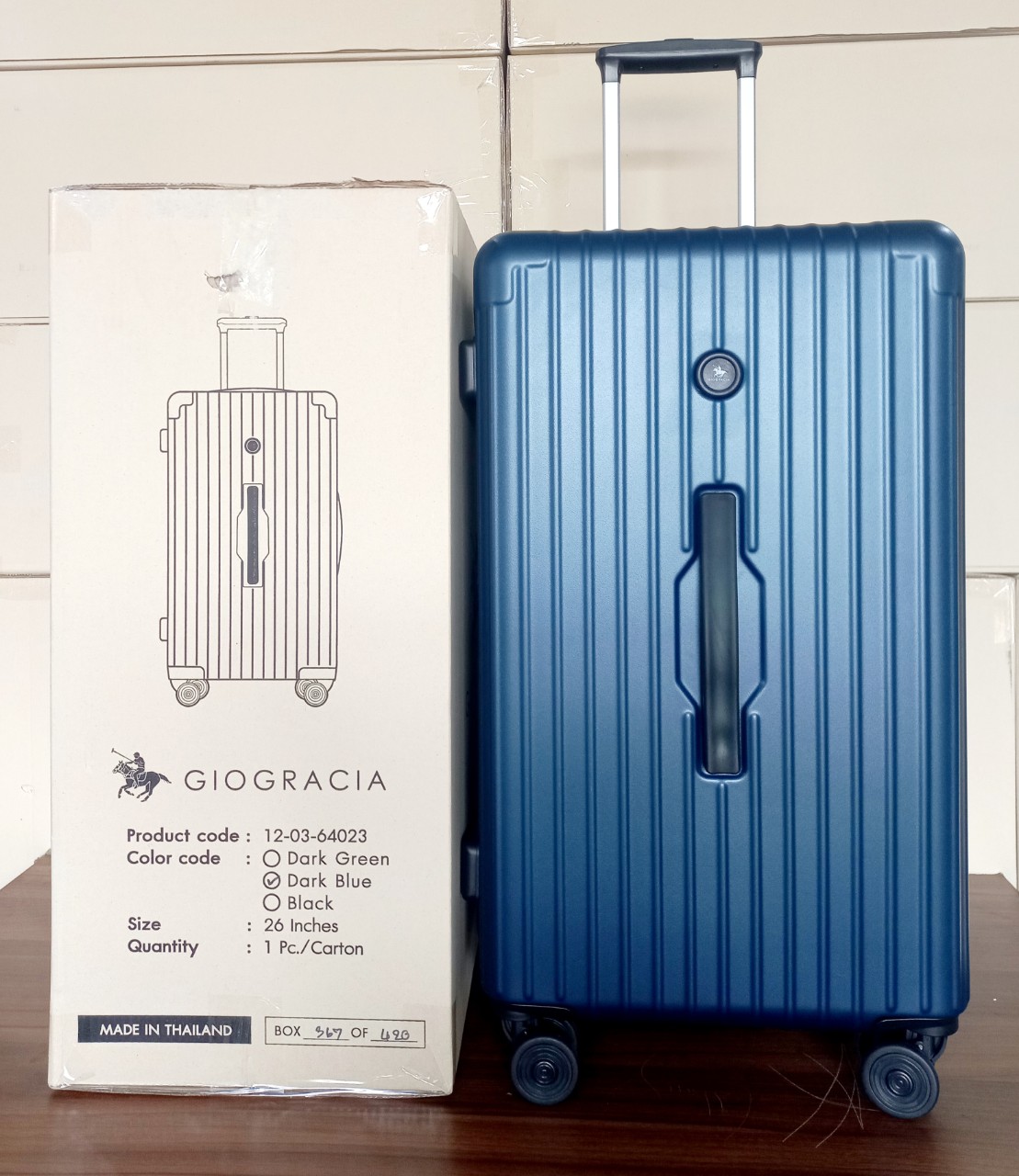 Vali Thái Lan - nhãn hiệu Giogracia (Dark Blue - xanh đậm) size: 26inch (63x30x64cm), Mã số: 64023-26DARKBLUE