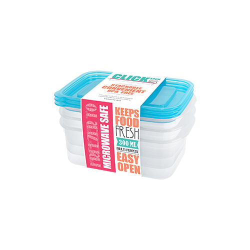 Bộ hộp đựng thực phẩm dùng trong tủ lạnh & LVS 300ml (hcn, 3 cái /bộ - 9.5x14.4x8.5cm), mã số: JCJ-31324