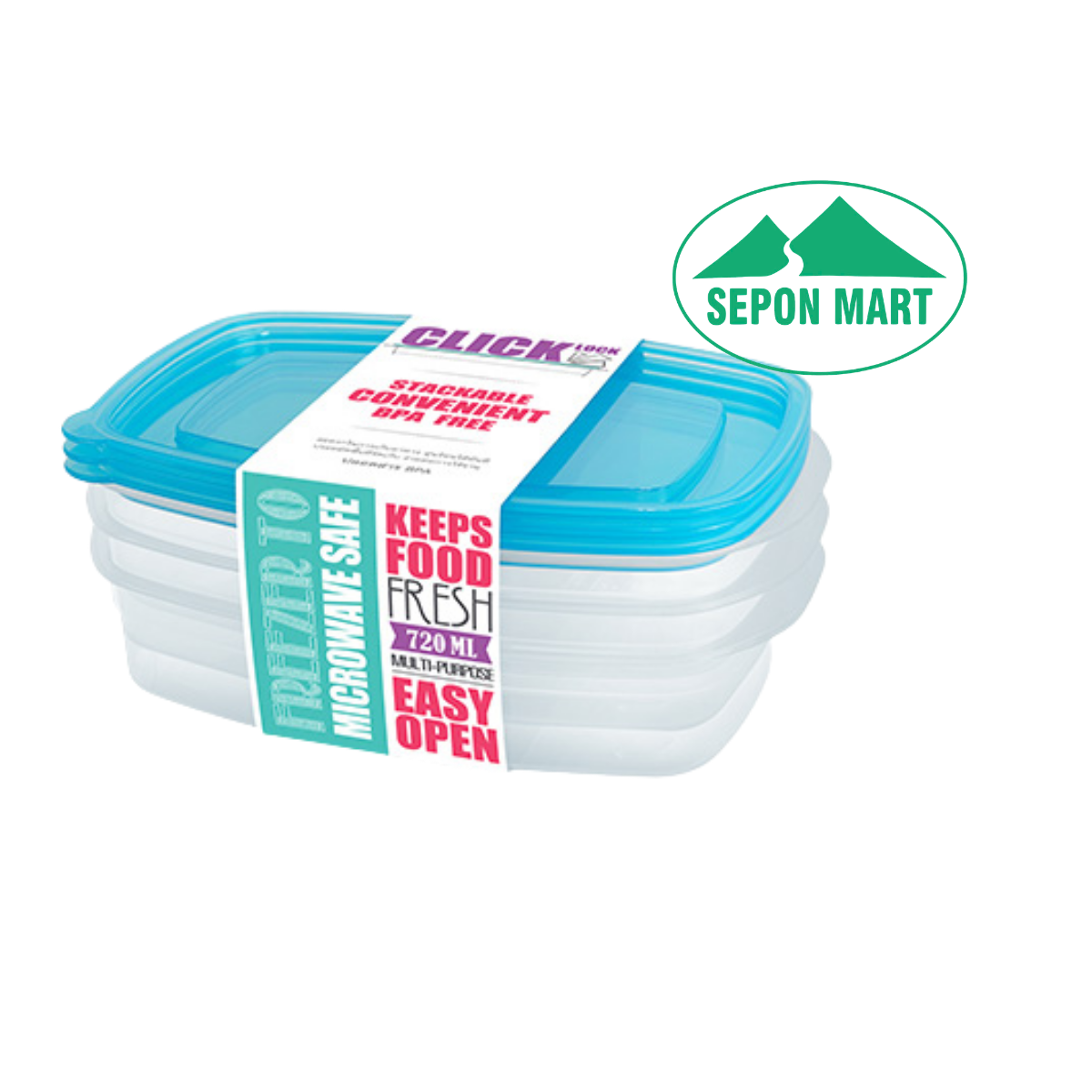 Bộ hộp đựng thực phẩm 3 cái /bộ dùng trong tủ lạnh & LVS 720ml - hcn (14x21x8cm), mã số: JCJ-31327