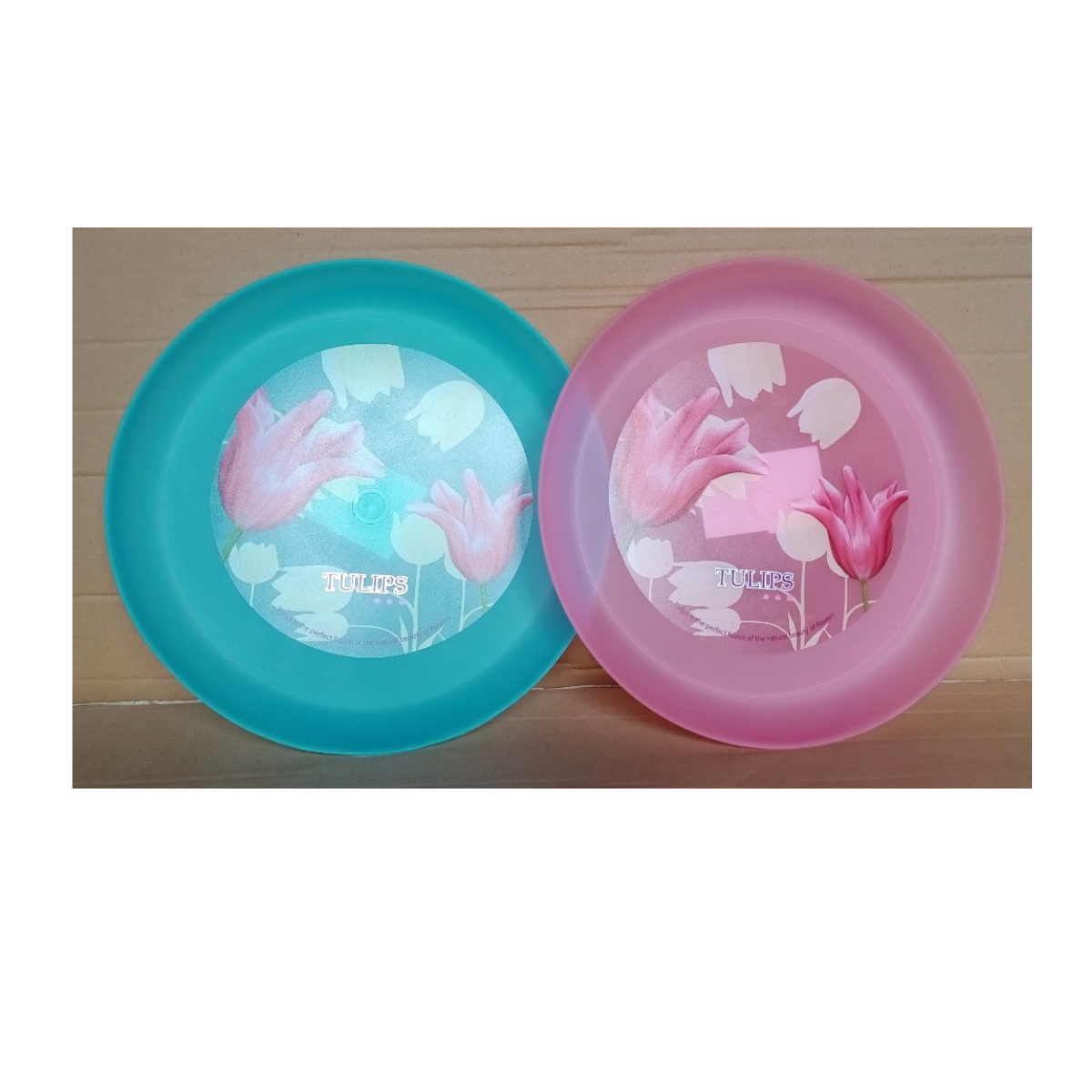 Khay tròn đựng ly tách, trái cây nhựa trong in hoa (32x3.5cm), mã số: FL5315