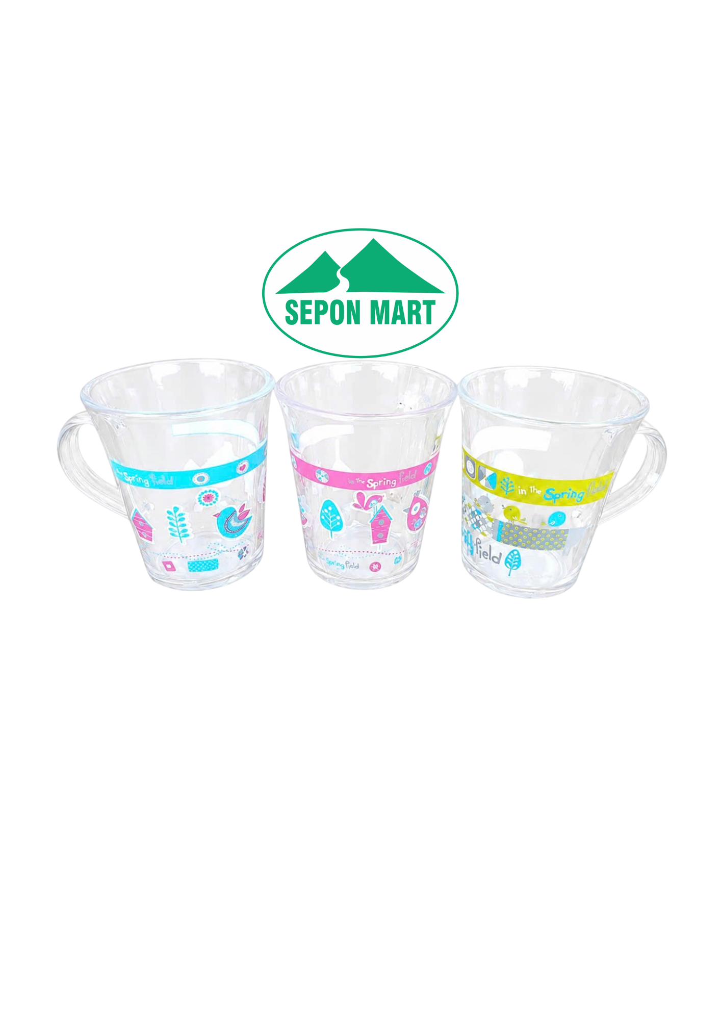 Ca uống nước nhựa trong có quai & in hoa 300ml (8x9.5cm), mã số: PN1051E