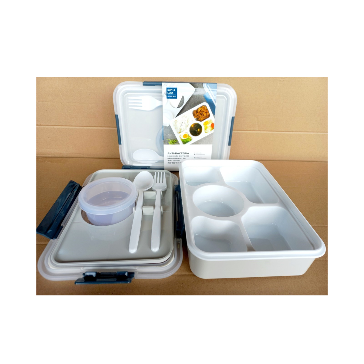 Hộp đựng cơm kháng khuẩn 5 ngăn tiện dụng - super lock 1050ml (26x19.5x6.5cm), Mã số: 6165
