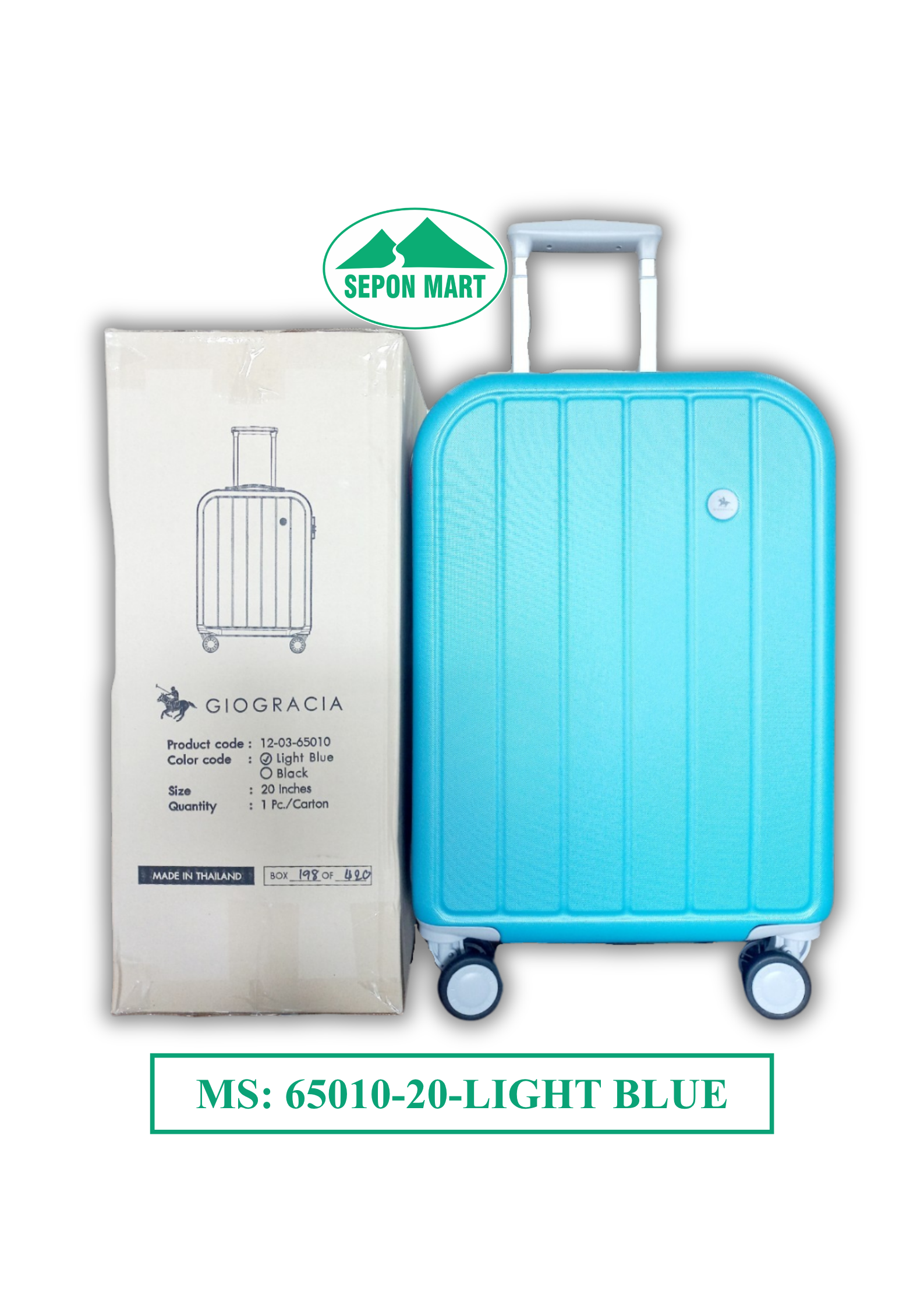 Vali Thái Lan - nhãn hiệu Giogracia (Light Blue - xanh dương) size: 20inch (36x23x50cm), Mã số: 65010-20LIGHTBLUE