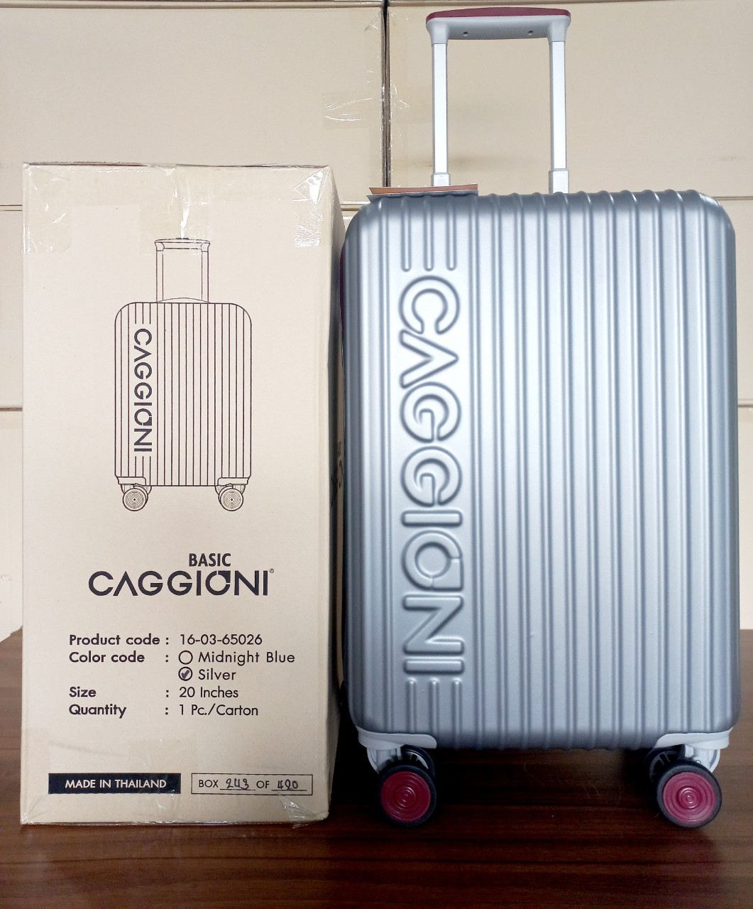 Vali Thái Lan - nhãn hiệu Caggioni (Silver - bạc)  size: 20inch (36x23x50cm)
