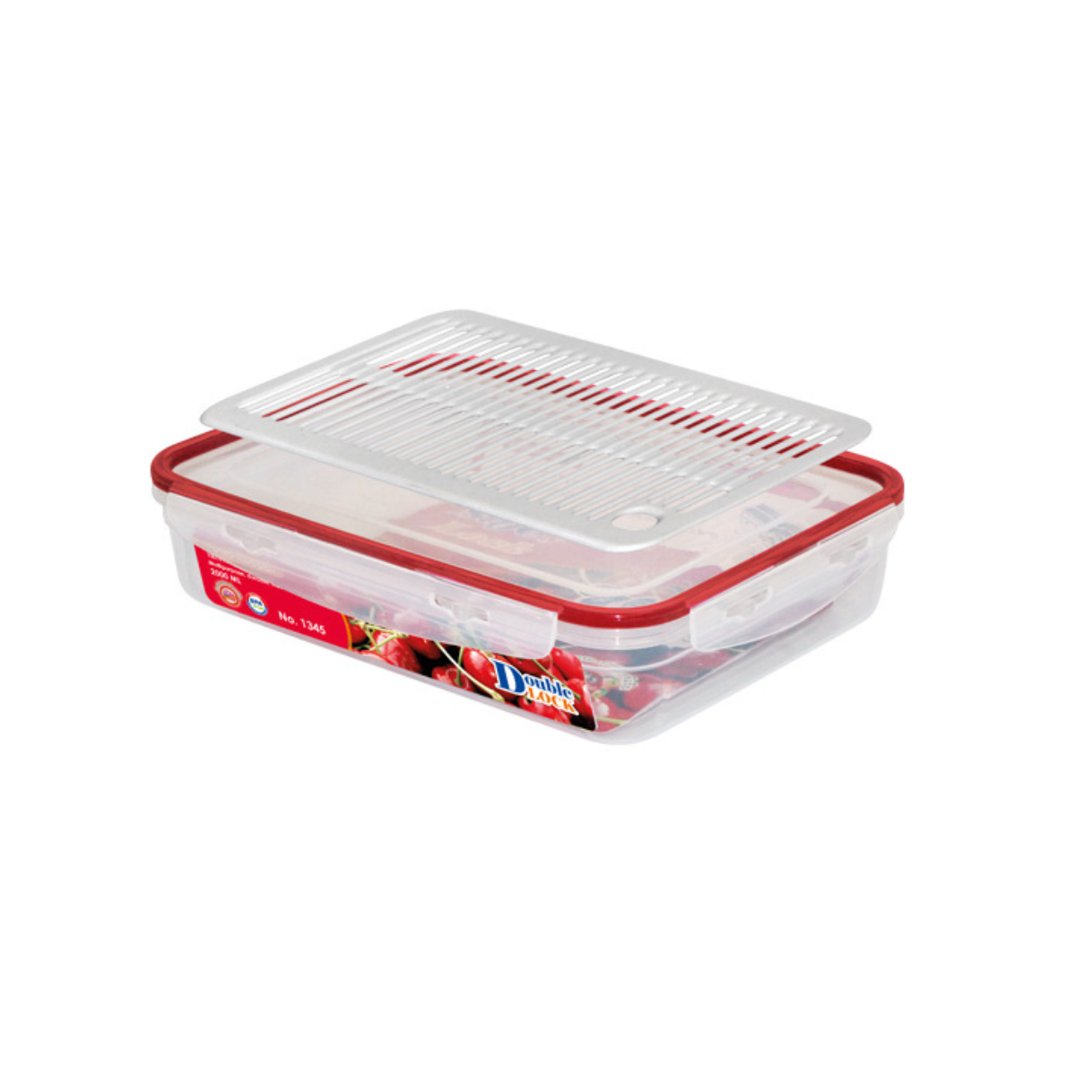 Hộp đựng thực phẩm Double Lock dùng trong tủ lạnh & LVS 2000ml - hcn dẹt (20.4x27.4x6.3cm), Mã số: JCJ-1345