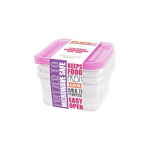 Bộ hộp đựng thực phẩm  3 cái /bộ dùng trong tủ lạnh & LVS 650ml - vuông (13x14.3x10.3cm), mã số: JCJ-31322