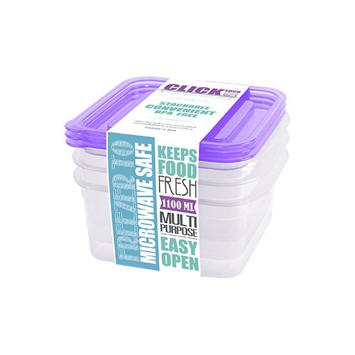 Bộ hộp đựng thực phẩm 3 cái /bộ dùng trong tủ lạnh & LVS 1100ml - vuông (15.8x17.4x11.7cm), mã số:JCJ-31323