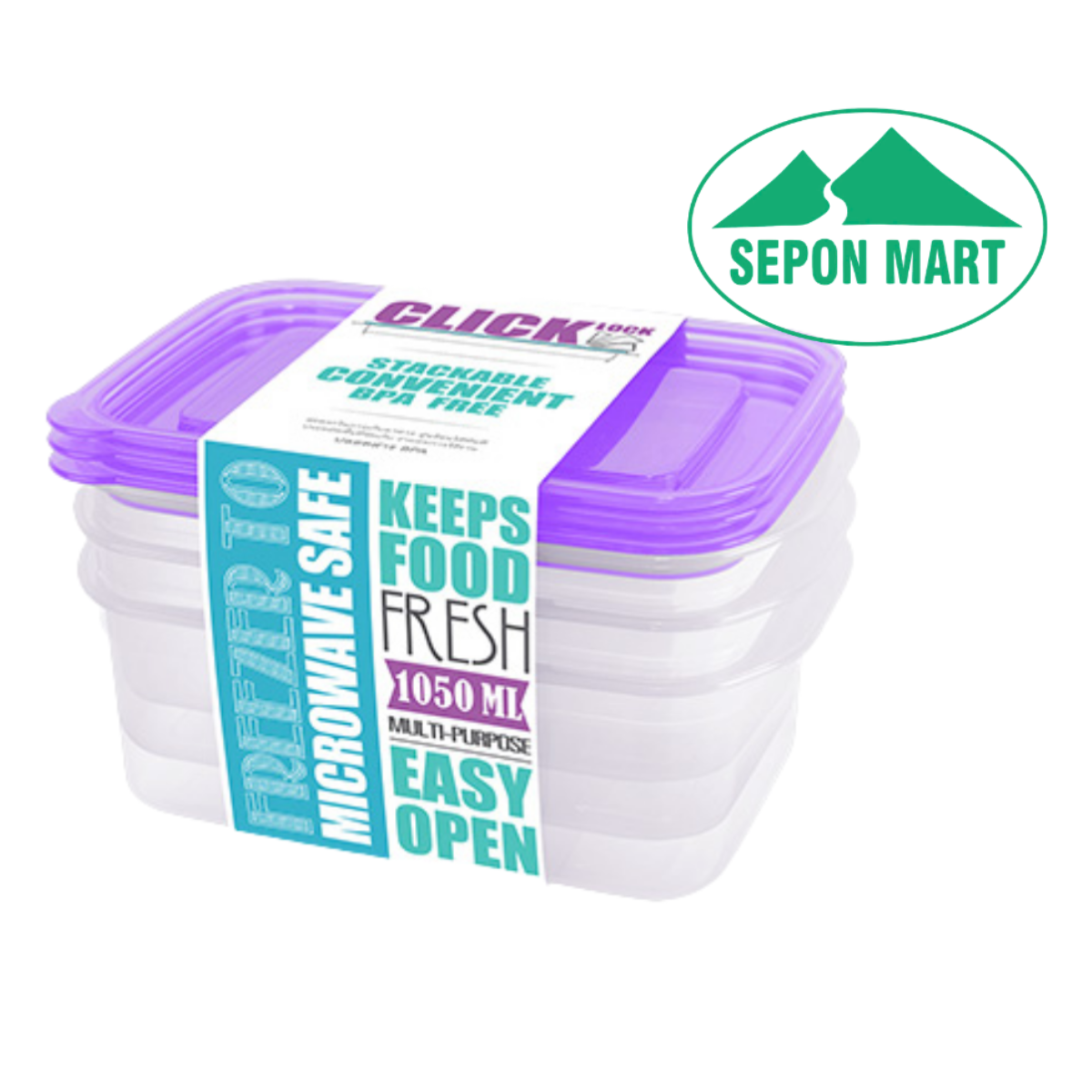 Bộ hộp đựng thực phẩm 3 cái /bộ dùng trong tủ lạnh & LVS 1050ml - hcn (13.2x20.2x11cm), mã số: JCJ-31326