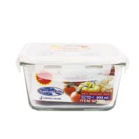 Hộp đựng thực phẩm thủy tinh cao cấp dùng trong tủ lạnh & LVS 900 ml (16x16x8cm), Mã số: 6086