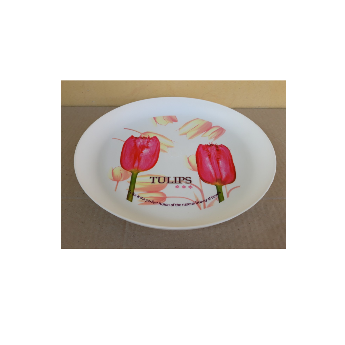 Khay tròn đựng ly tách, trái cây hoa tuylip (32x3.5cm), Mã số: TL5315