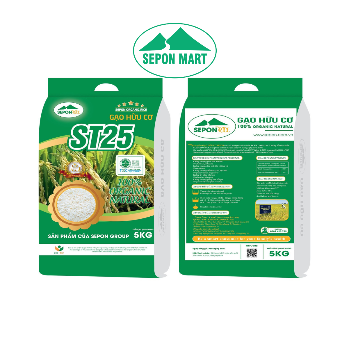 Gạo Hữu Cơ Sepon ST25 gói 5kg