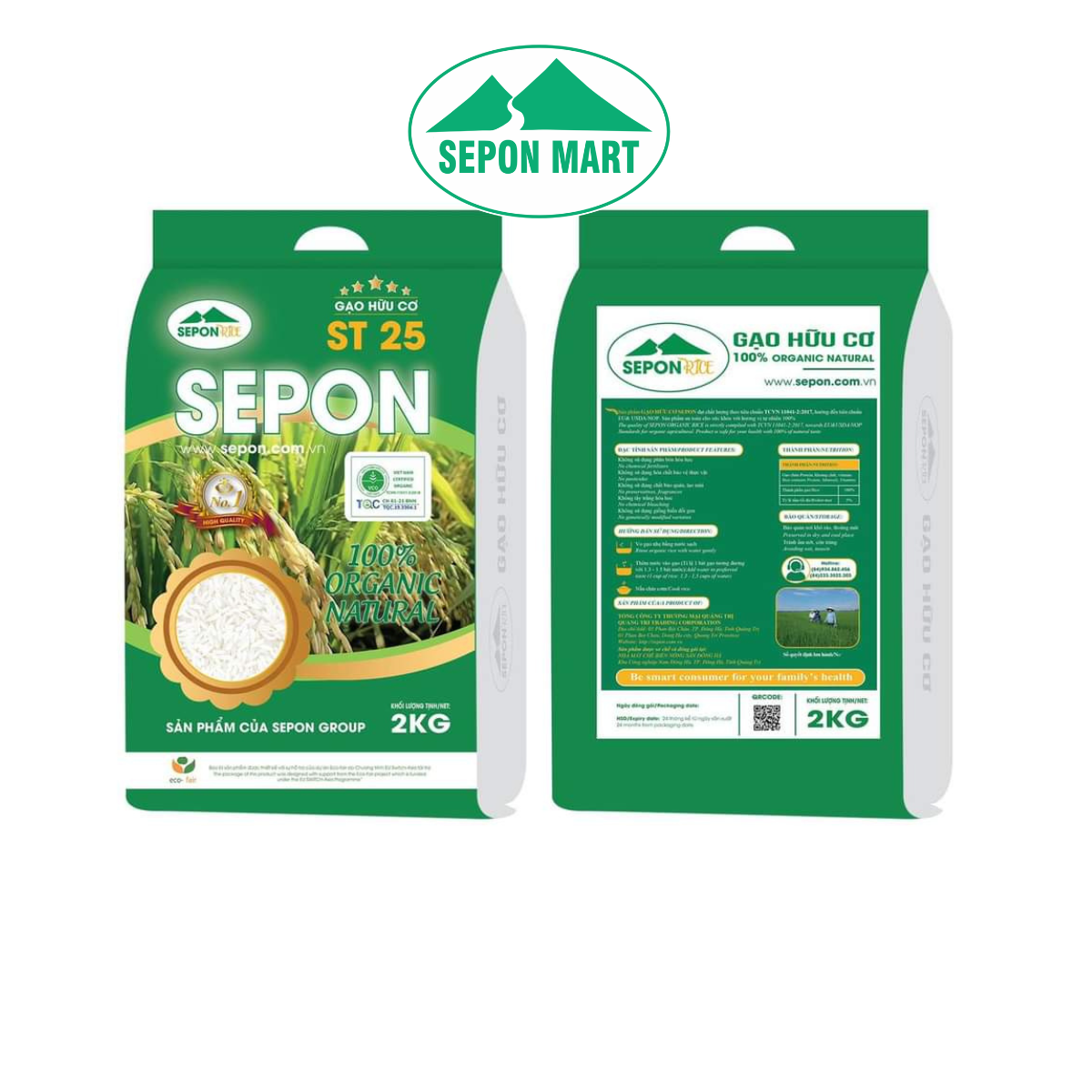 Gạo Hữu Cơ Sepon ST25 gói 2kg