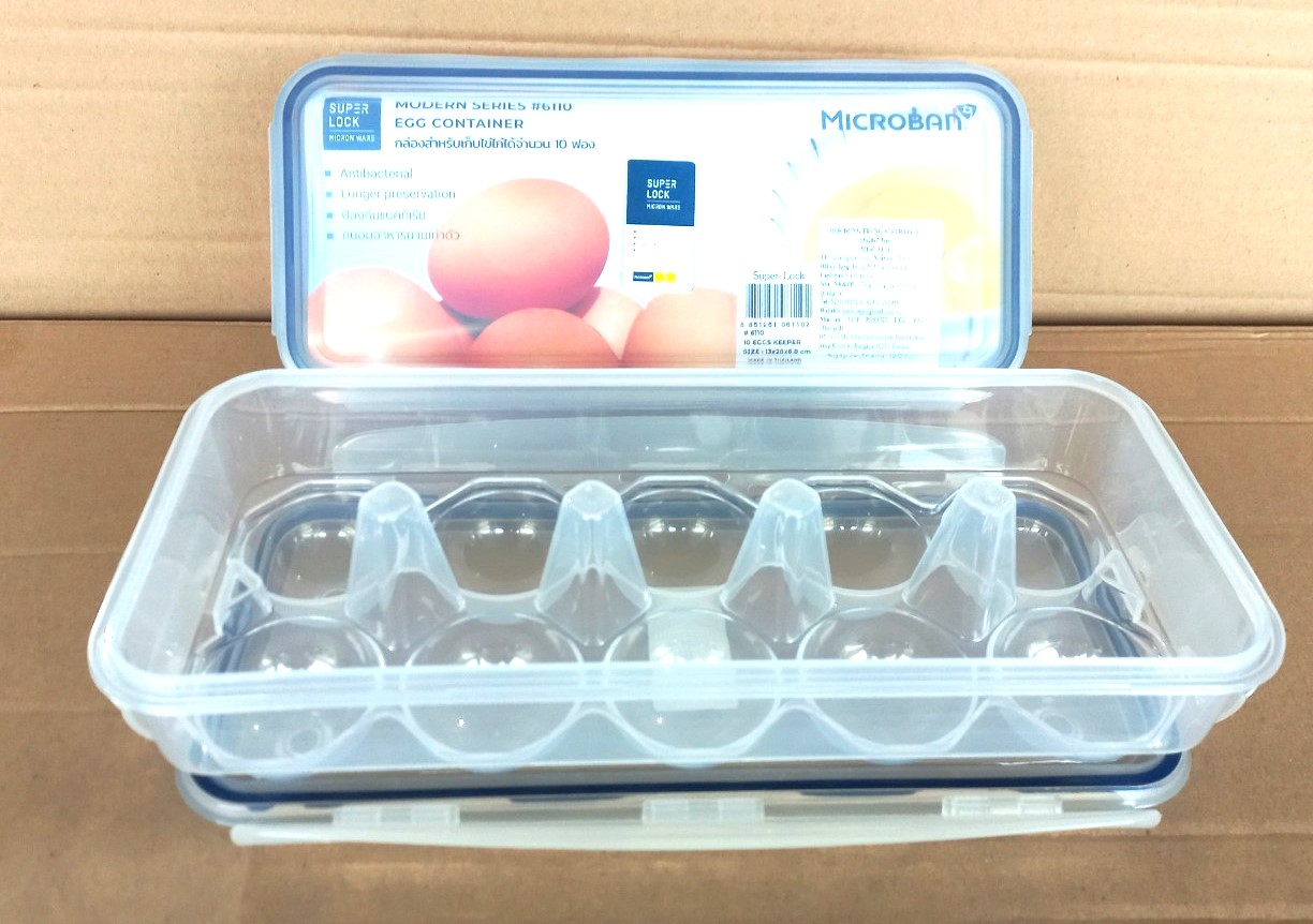 Hộp đựng trứng 10 quả - Super lock, kháng khuẩn, tiện dụng (13x28x6.8cm) - 6110