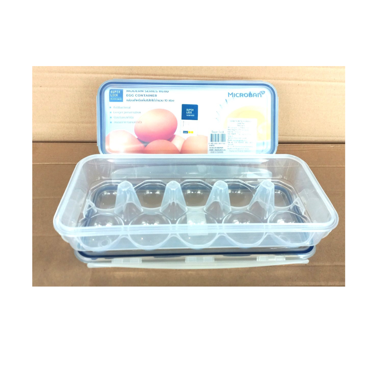 Hộp đựng trứng 10 quả - Super lock, kháng khuẩn, tiện dụng (13x28x6.8cm), Mã số: 6110